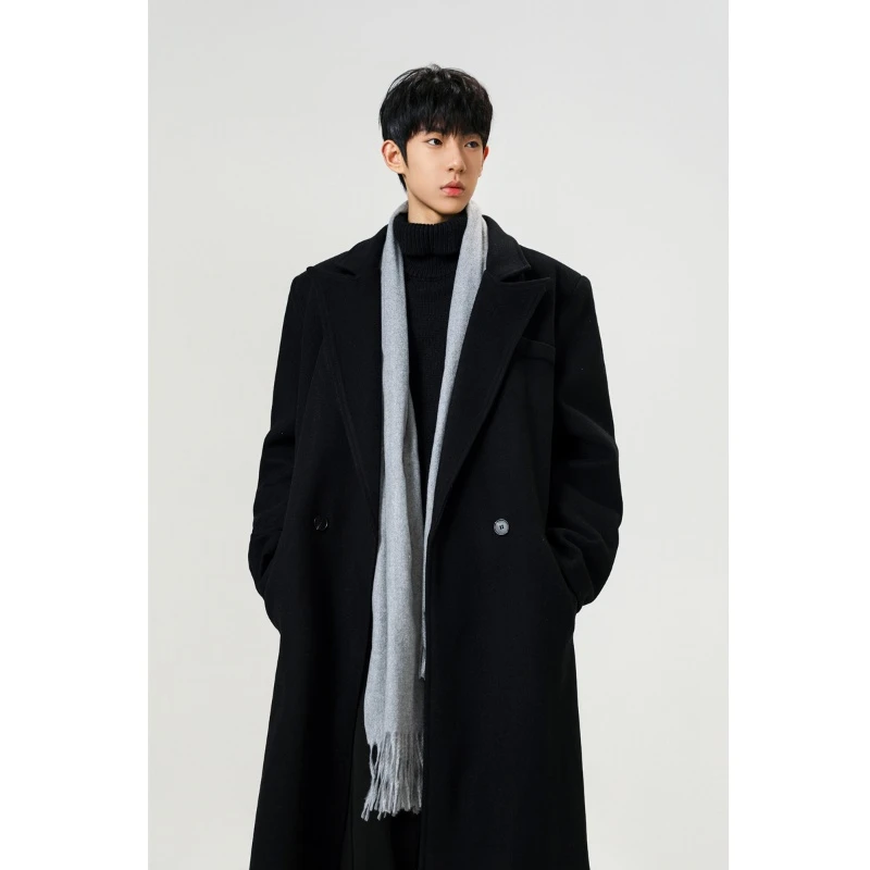 赫本风过膝毛呢大衣西装外套男春秋英伦风潮牌痞帅高级感呢子风衣