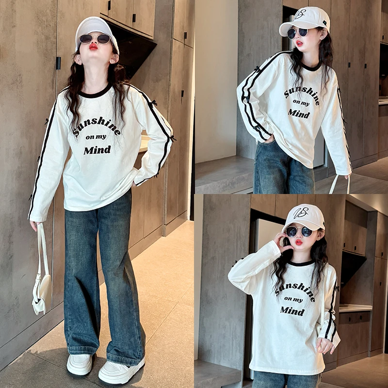 女童加绒长袖t恤2025新款儿童洋气打底衫女大童春秋洋气时髦上衣