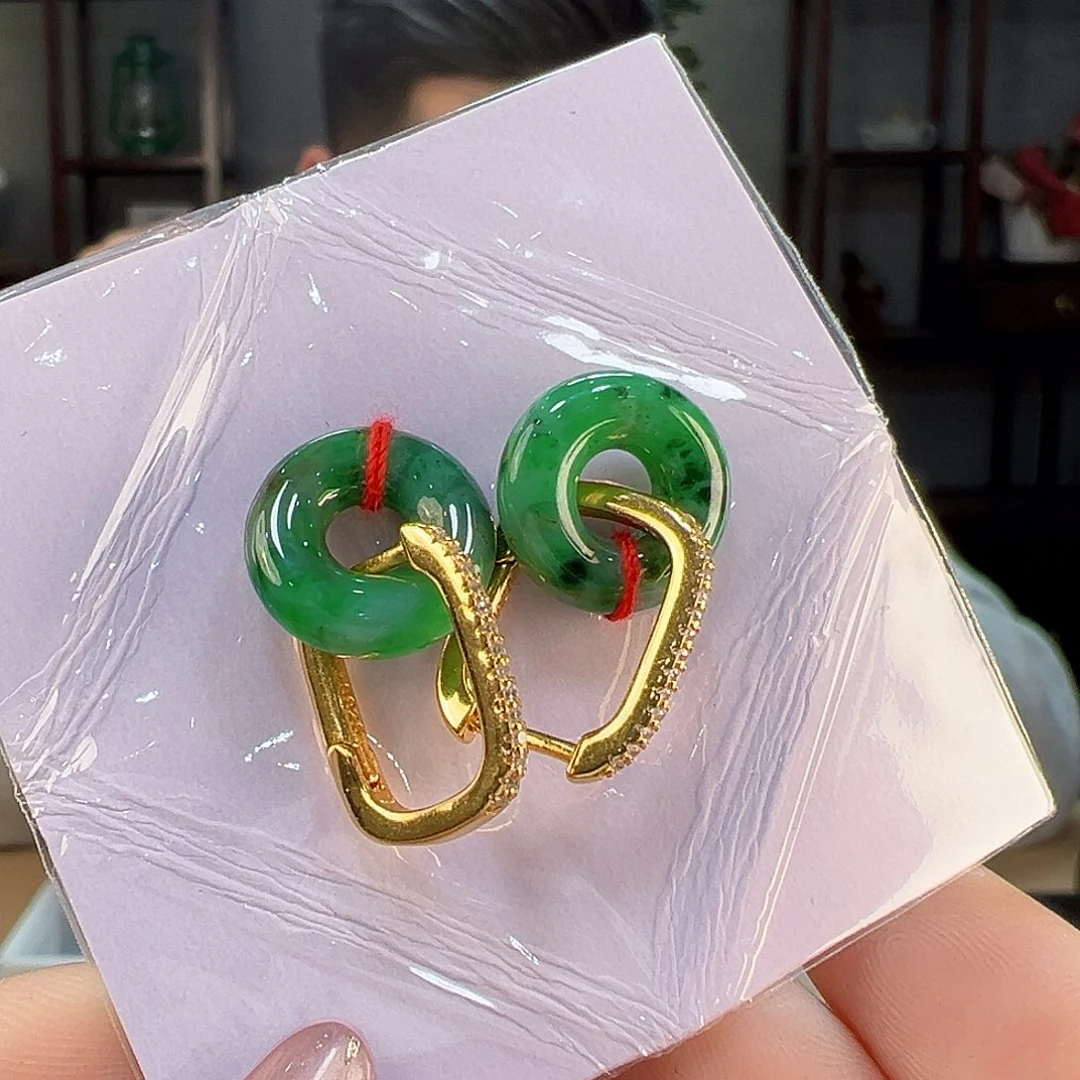 翡翠耳饰银S925镶嵌耳环55