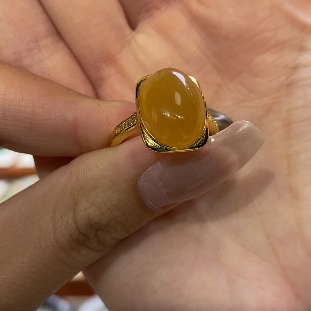 和田玉手镯银S925镀金镶嵌且末金桔糖戒指