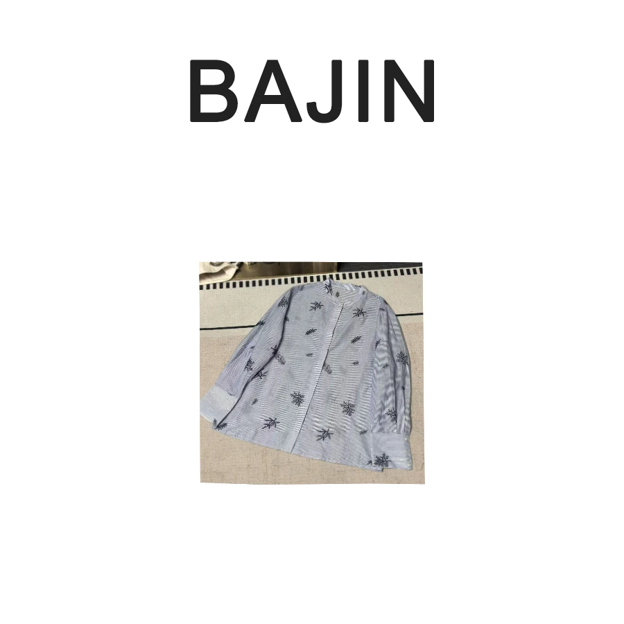 B2358【纯棉刺绣长袖圆领排扣衬衫衬衣透气舒适】