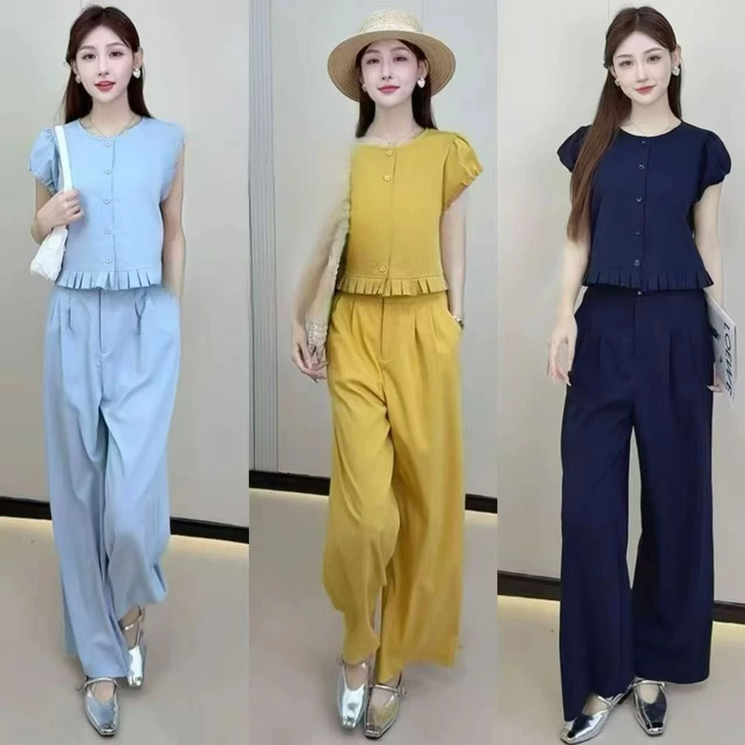 千金风百搭静奢风时尚套装九分休闲风夏装上衣时尚