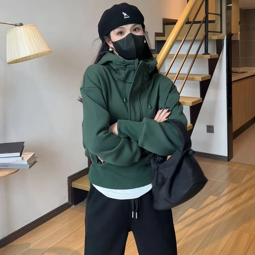 小个子定制秋冬立领拉链卫衣女宽松纯色百搭休闲长袖外套