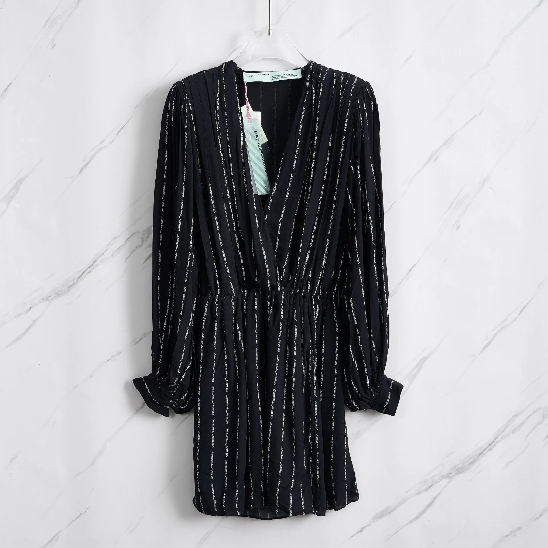 全新未使用/Off-White女士V领印花连衣裙MAGU00268