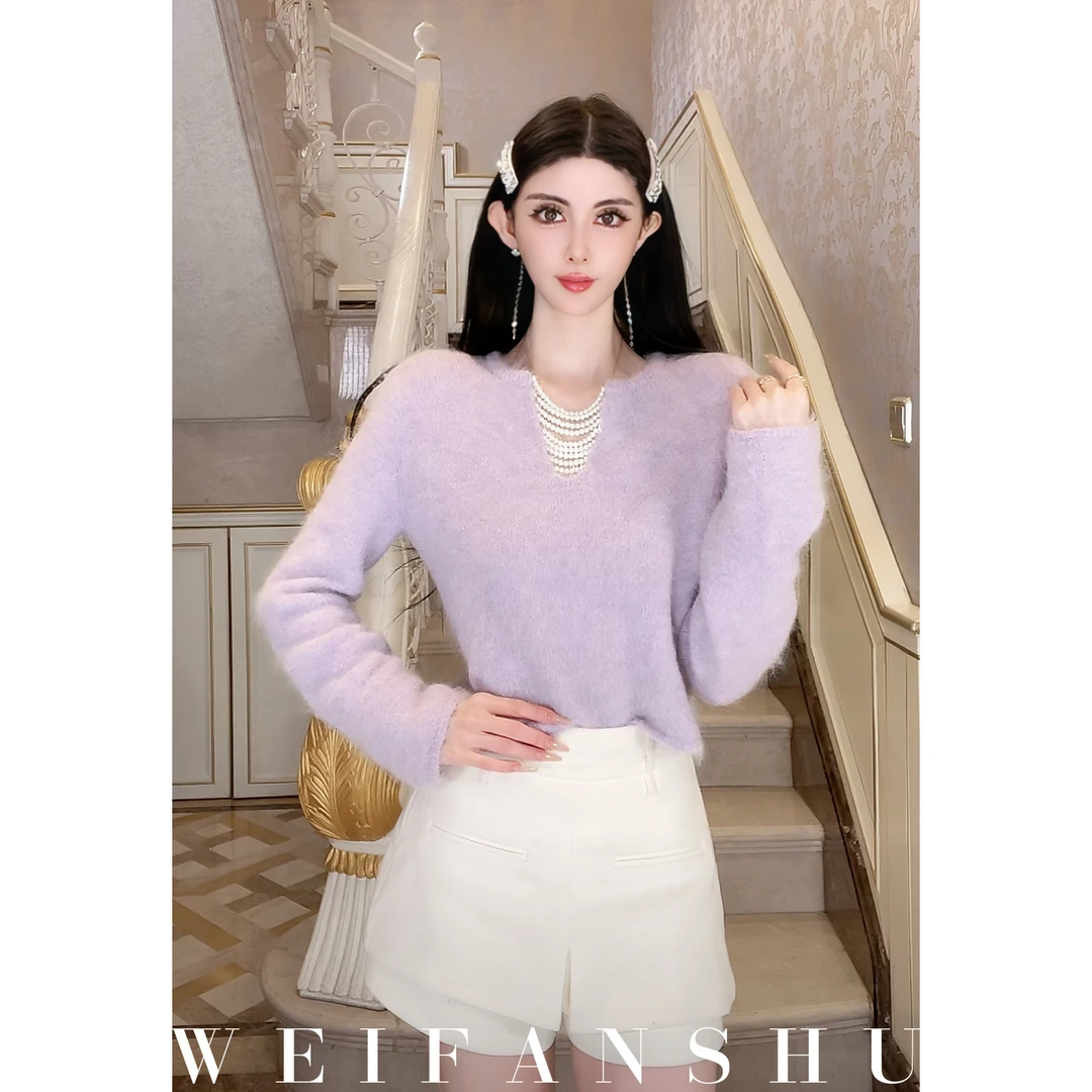 WEIFANSHU/魏凡舒【糖心暖茶】秋冬新款设计感软糯舒适羊驼毛毛衣