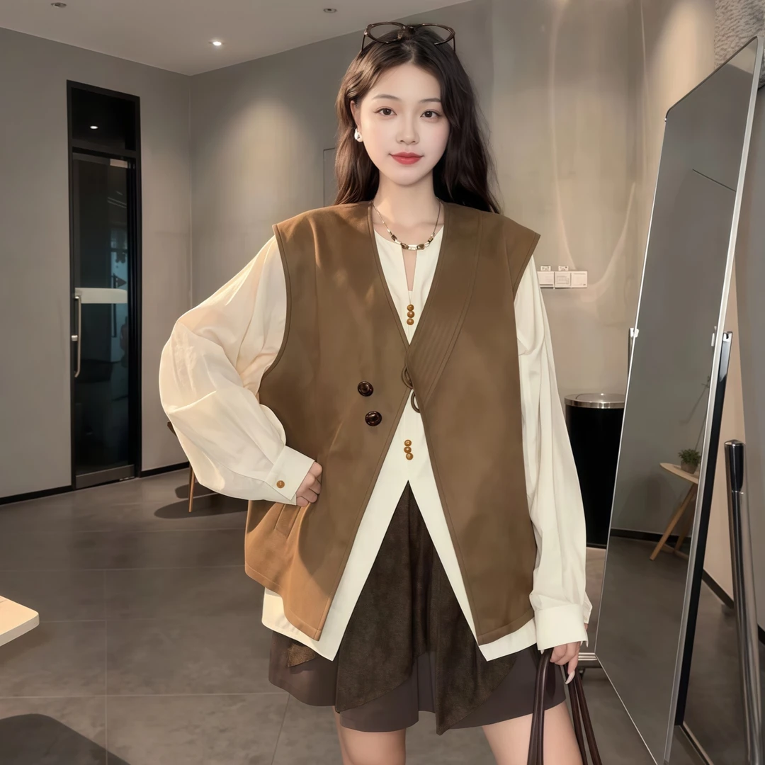 韩版时尚百搭纽扣外套女2025秋季新款大码胖MM高级感减龄时尚马甲