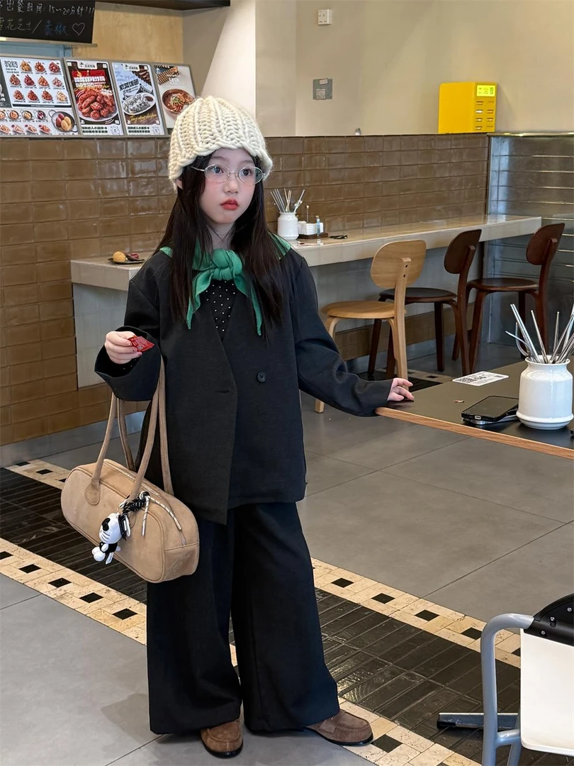 【大飒蜜】童装女童套装2025秋季新款潮酷辣妹西装西裤三件套