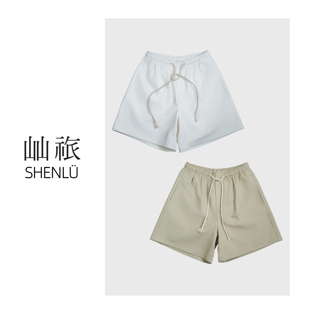 屾祣SHENLÜ 100%棉松紧腰抽绳A字短裤
