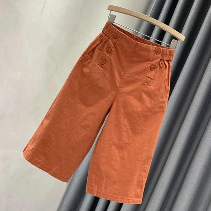 棉麻休闲裤松紧腰七分裤阔腿裤子2025夏季五分裤百搭哈伦裤