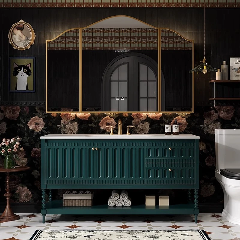 原创橡木法式复古南洋风浴室柜组合卫生间洗漱台洗手脸盆柜落地式