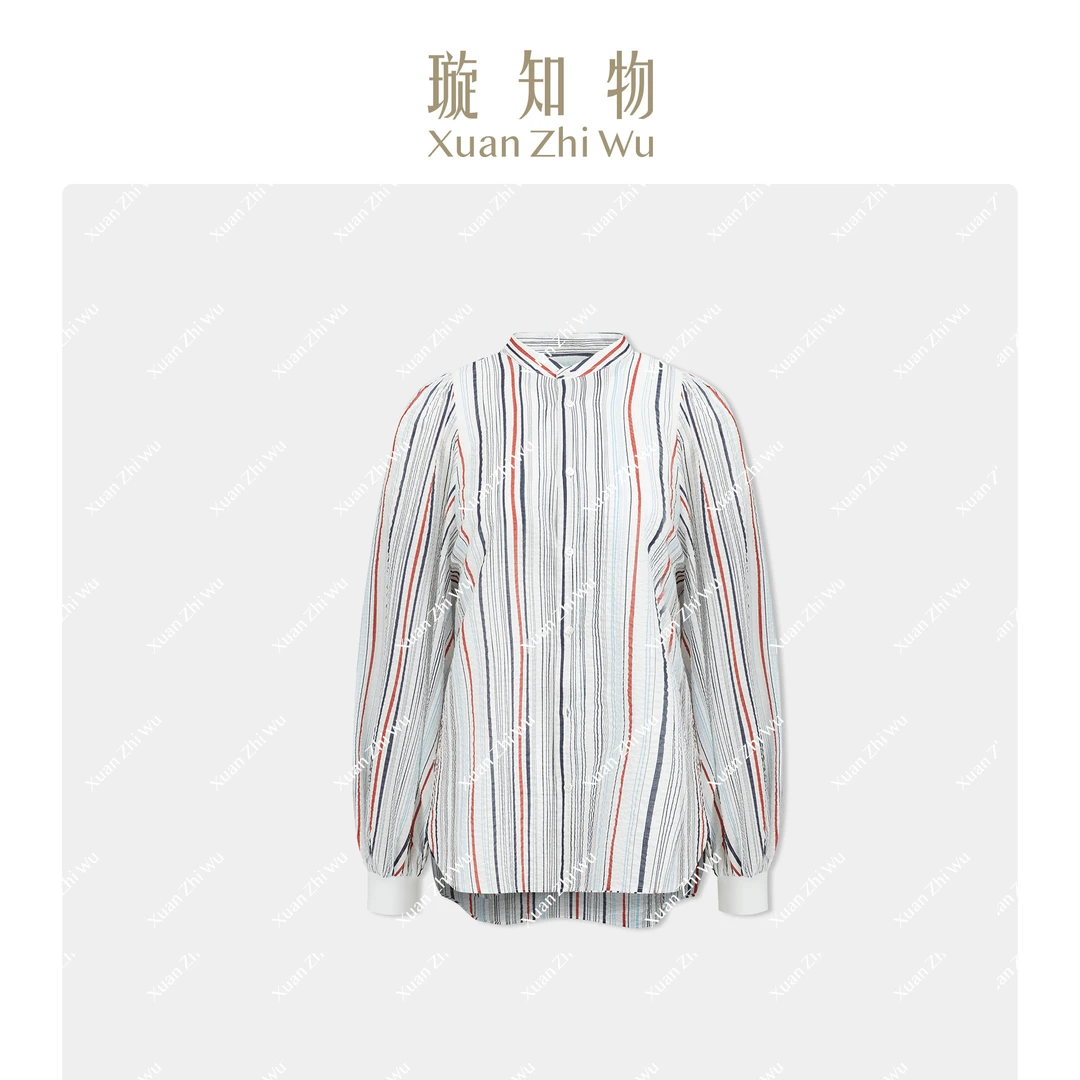 亚斯衫 度假感天然棉 中世纪古堡泡泡袖 条纹印花王璇原创设计