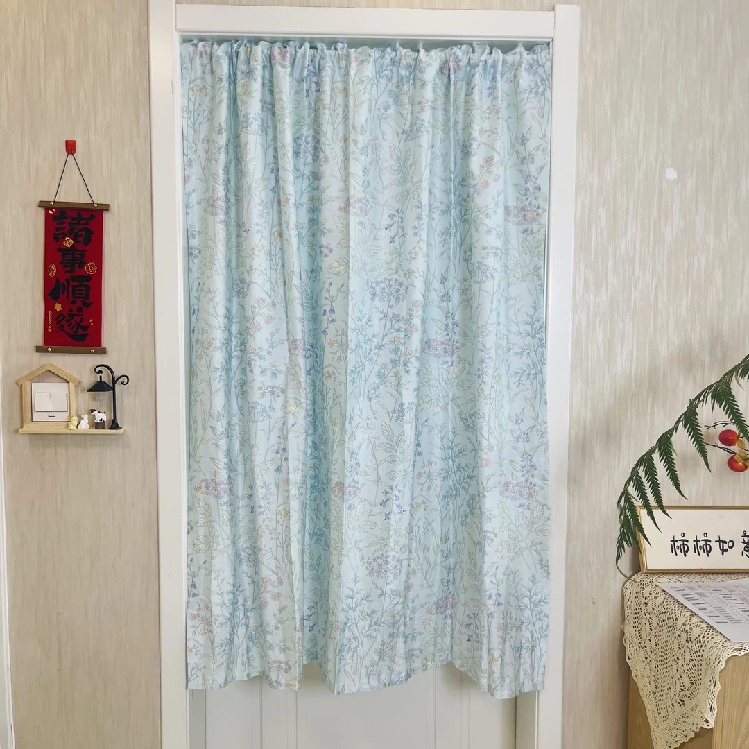 家用免打孔隔断帘半帘棉麻亚麻美式田园门帘卧室隐私遮挡帘厨房帘