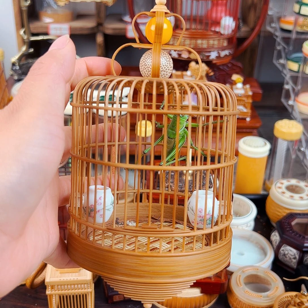 木福利款老竹蝈蝈笼➕瓷罐➕翡翠绿蝈蝈