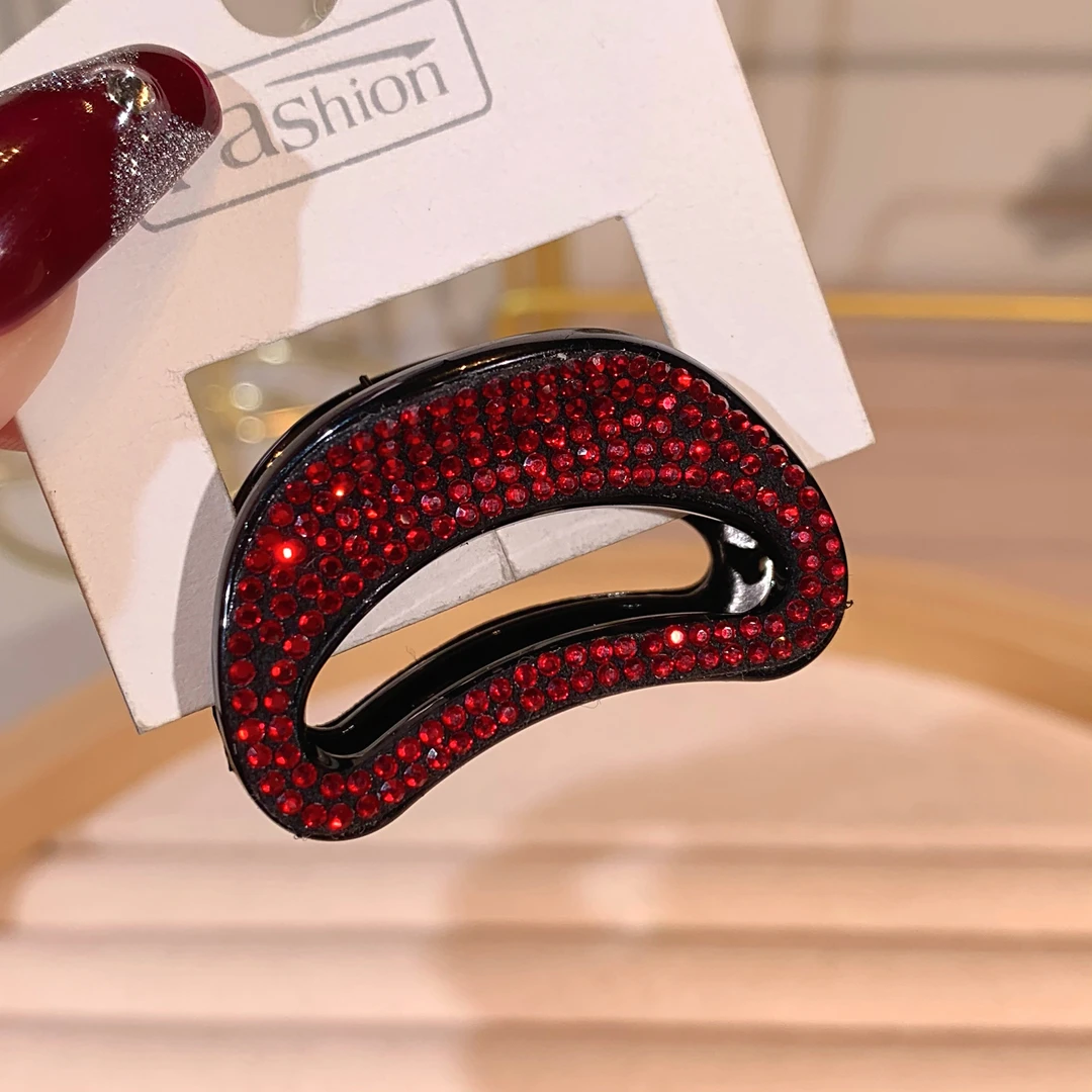 约4公分抓夹 轻奢高端红色镶钻抓夹女网红刘海侧边夹半扎头饰