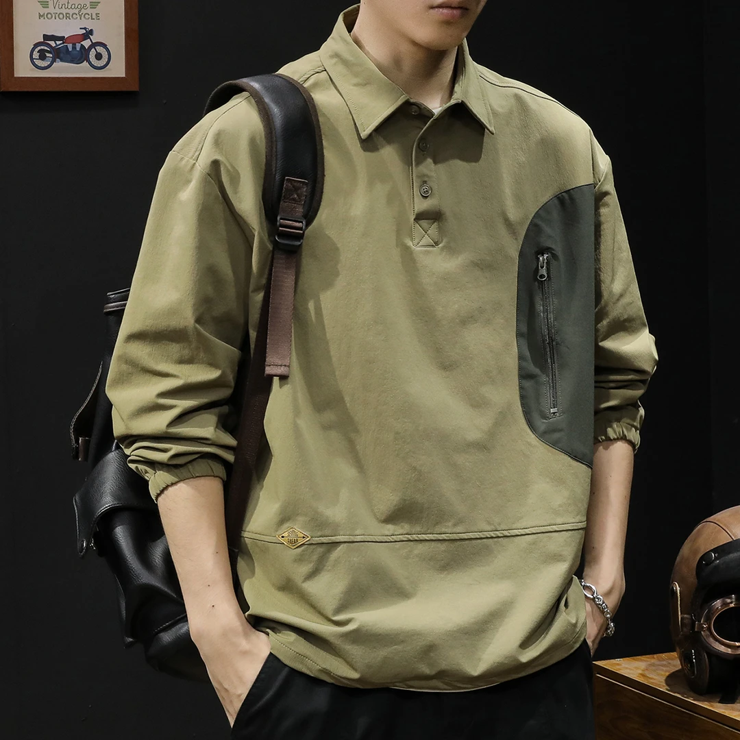 春秋polo衬衫男休闲长袖高级感大码户外速干冲锋衣男士外套25潮牌