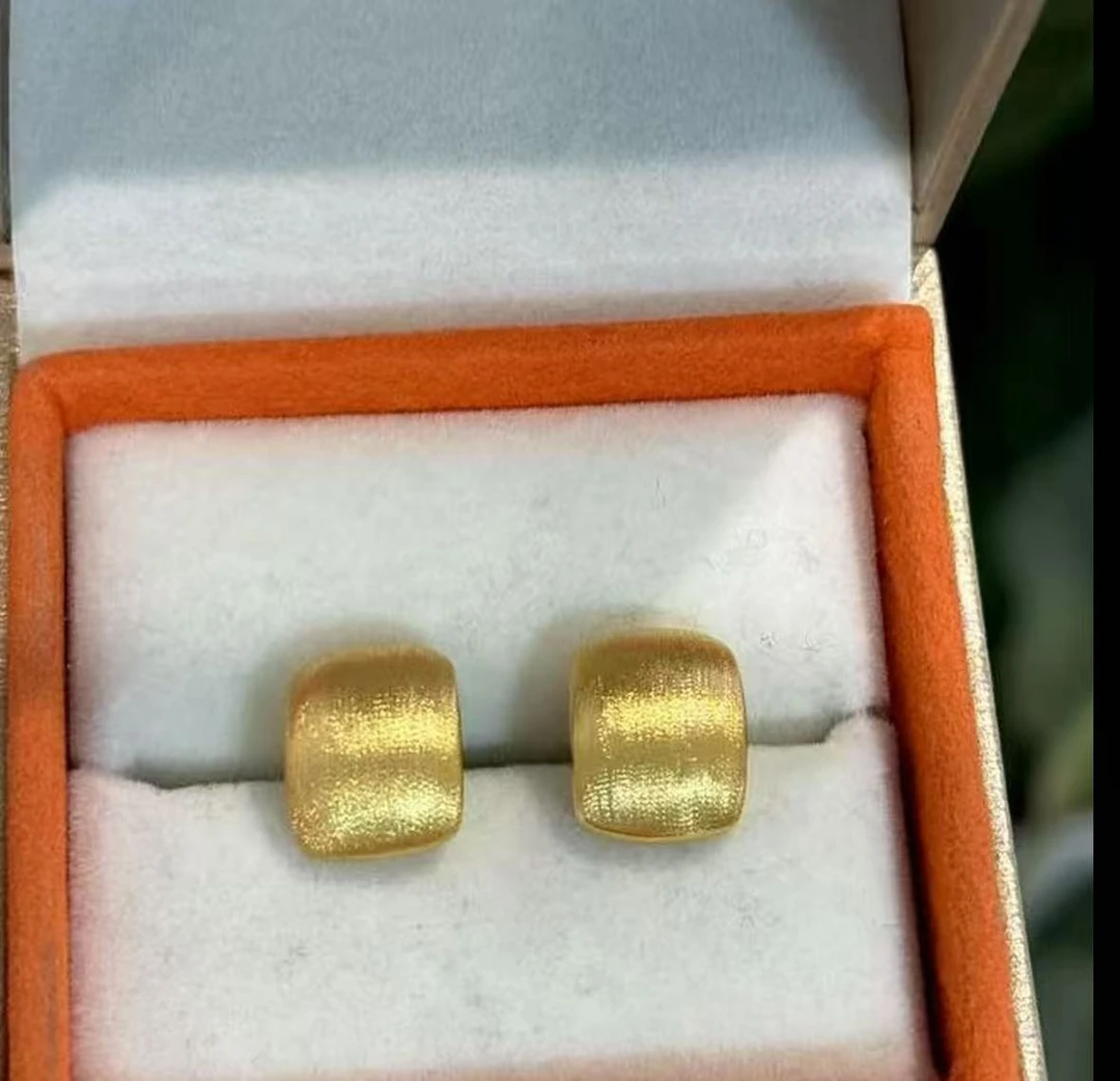 【小鹏黄金】足金999复古港风拉丝小方块耳饰