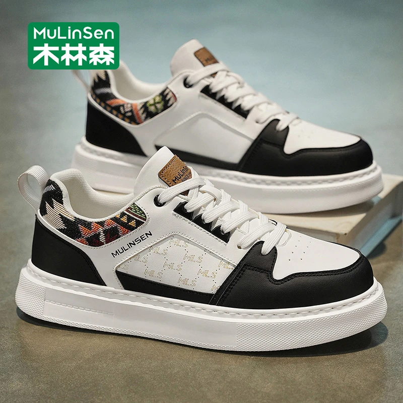 木林森小白鞋男2025新款秋季软底休闲运动板鞋百搭皮面阿甘鞋子男
