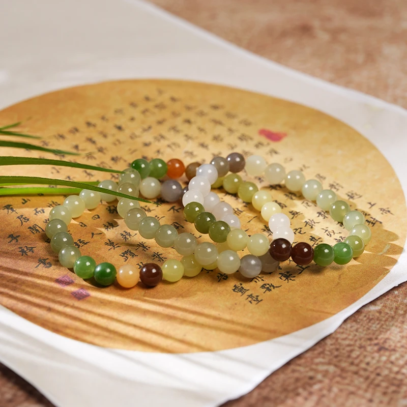 【鑫浩矿业】新疆和田玉-多宝卡7-8圆珠手串一条 多样性发一件