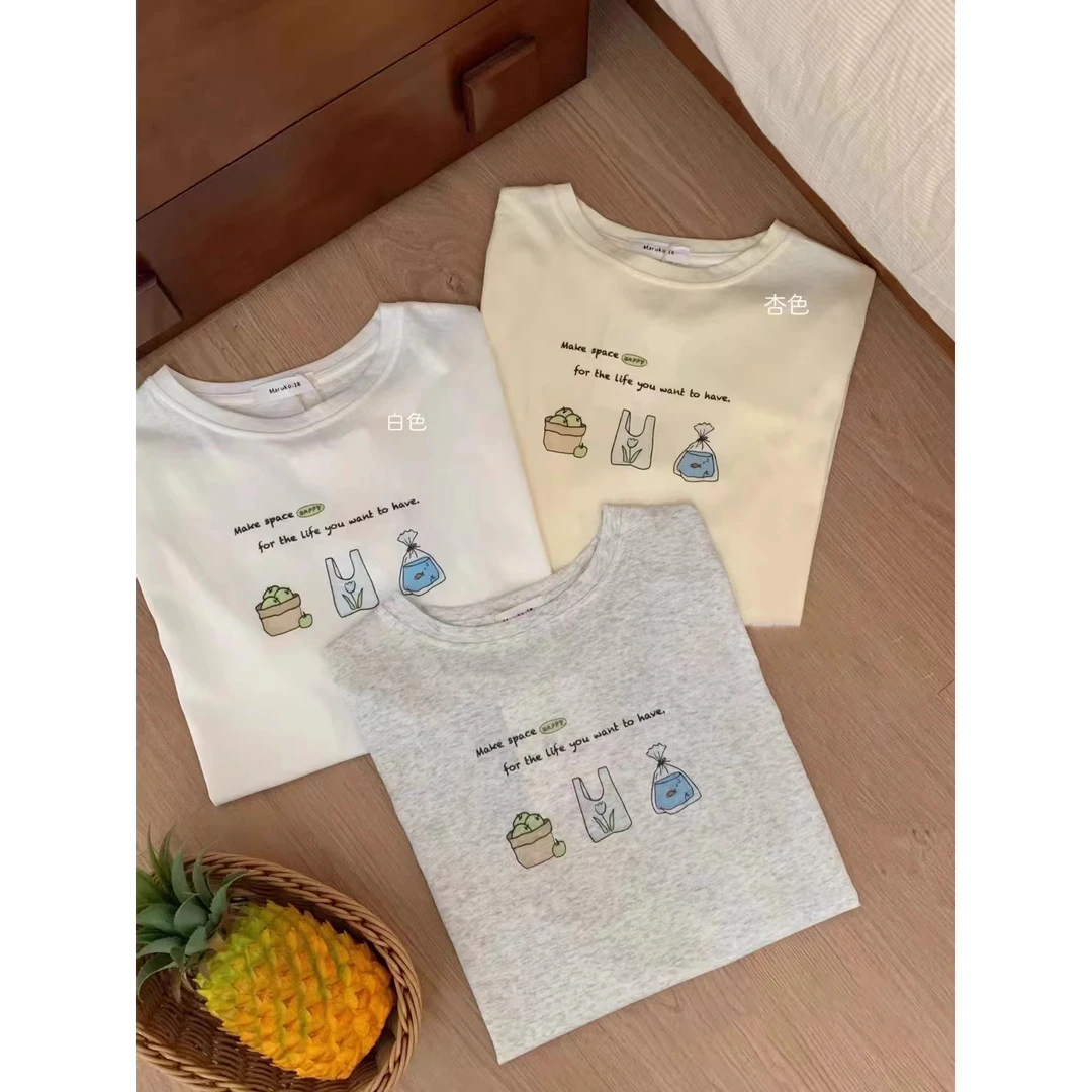 2025新款雪花棉卡通短袖T恤女大码胖mm印花夏季宽松半袖上衣