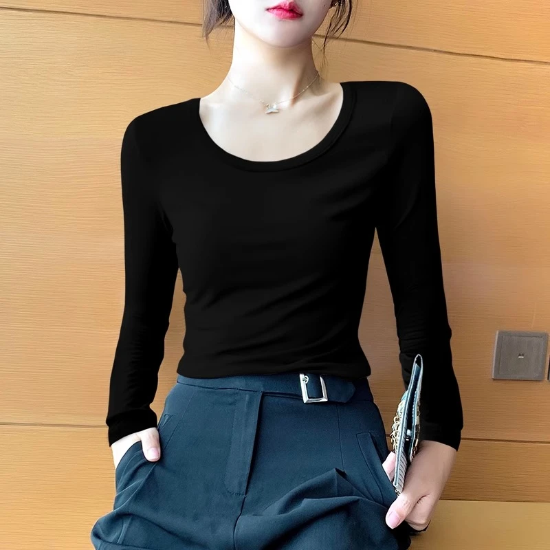 百搭显瘦时尚纯色简约ins春秋秋冬韩版T恤打底衫女内搭莫代尔纤维