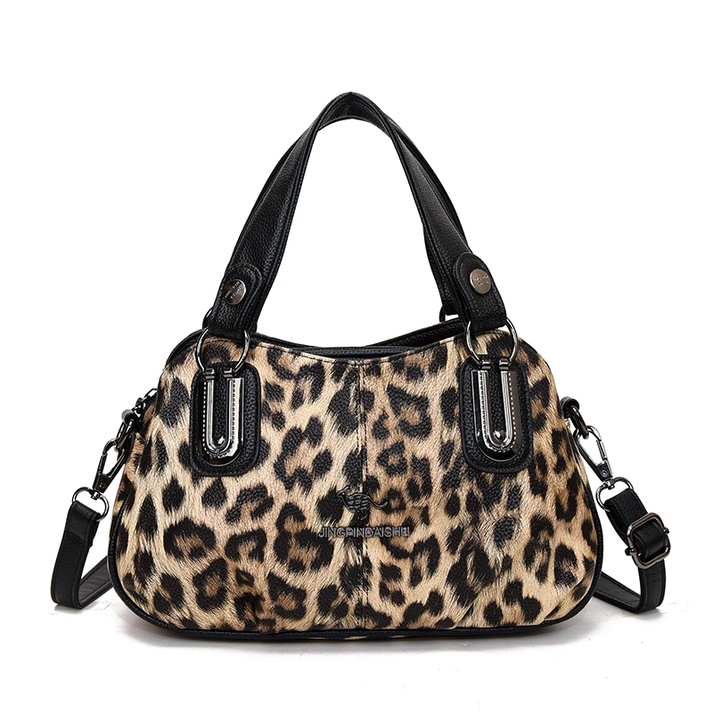 2025春季新款真皮豹纹手提斜挎女包软皮大容量气质贵妇包韩版休闲