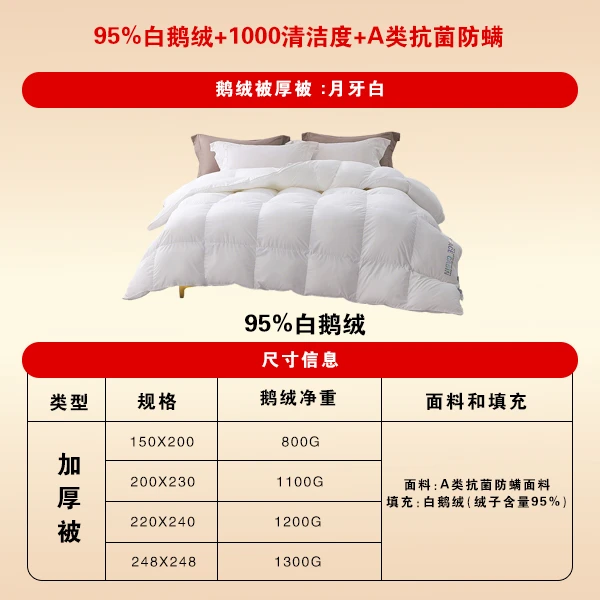 梦洁【反季福利】加厚鹅绒被绒耀护肩分区 95%白鹅绒厚被过冬必备