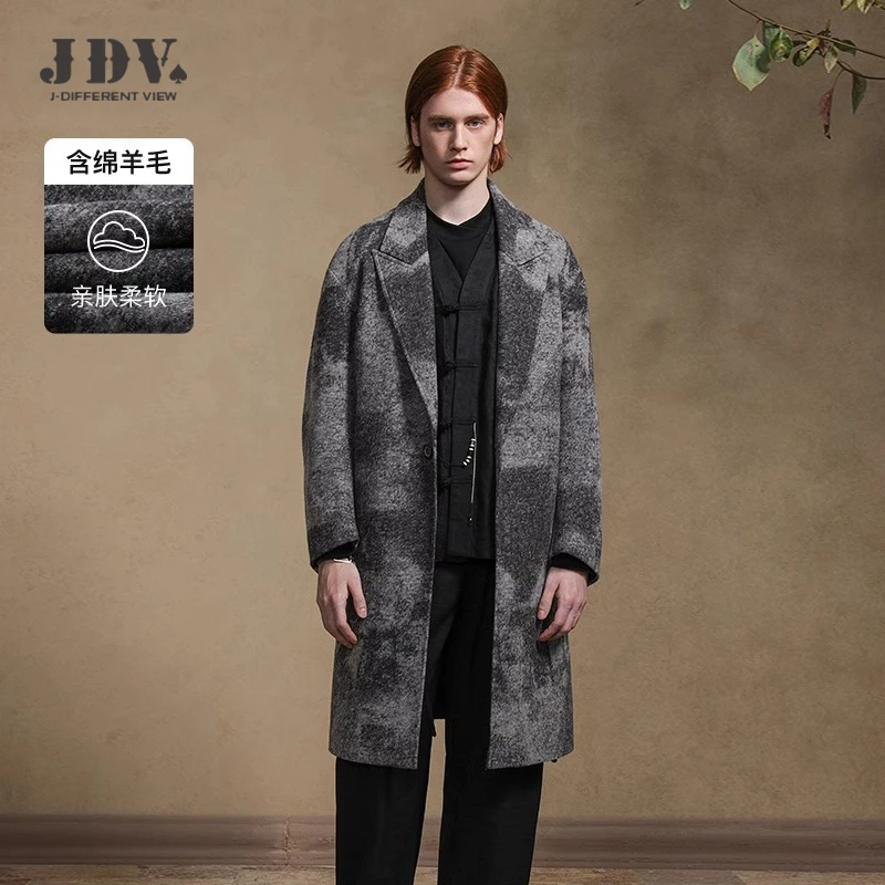J.D.V2024商场同款秋冬新款灰黑翻领宽松呢大衣长款外套保暖