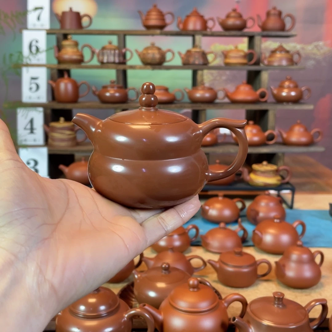 茶壶紫砂8****1潮州手工手拉朱泥水磨葫芦壶