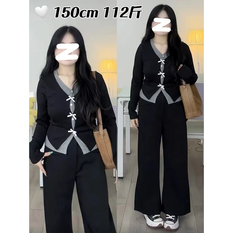 假两件长袖针织衫女2025年新款秋季大码胖mm小众设计感打底衫上衣