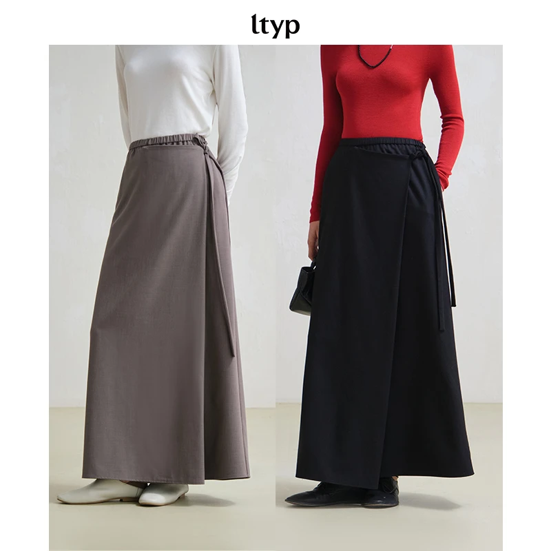 ltyp 9.1 精纺羊毛混纺系带围裹式长款系带半身裙女秋Y105253199