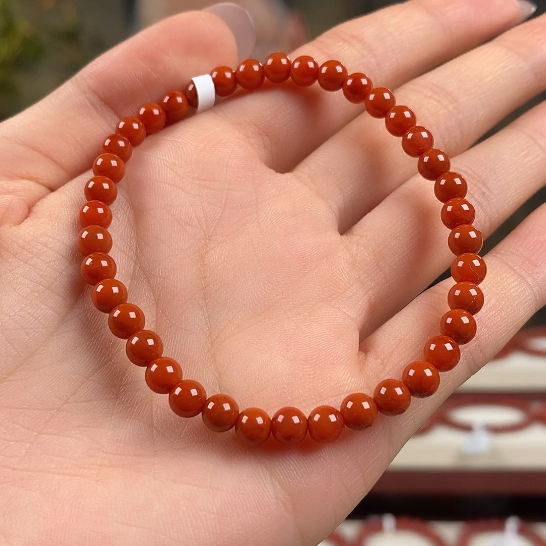 南红玛瑙未镶嵌手串原矿5mm稀有4A级别满色满肉瓦西川料