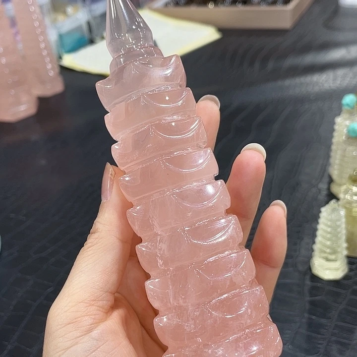 未镶嵌水晶珠宝半成品文昌塔西柚粉