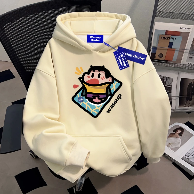 WASSUP HSUBE蜡笔小新趣味潮流ins连帽卫衣青少年百搭休闲上衣潮