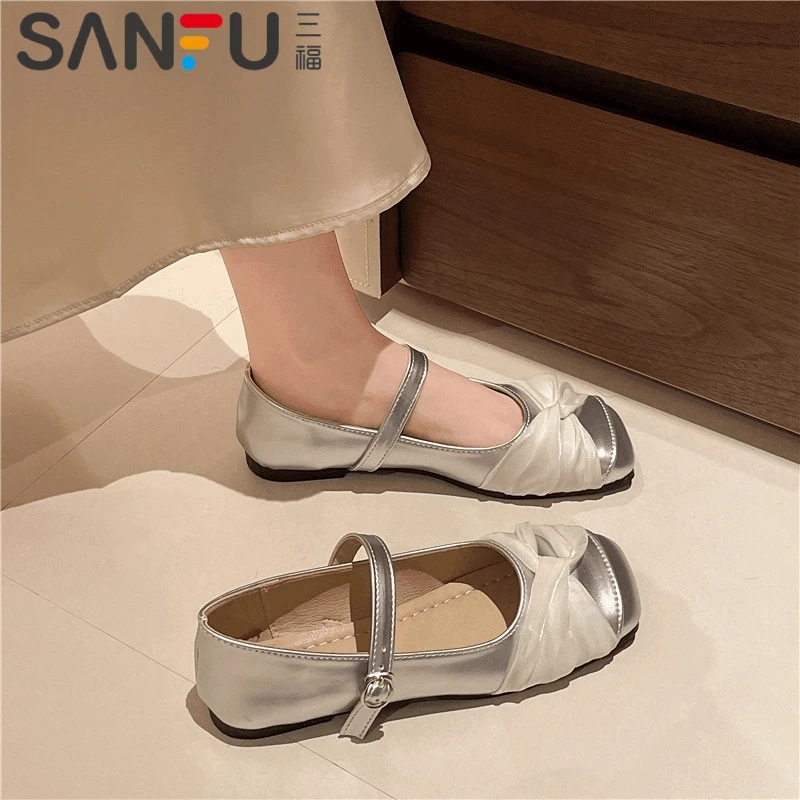 三福法式气质温柔方头小皮鞋2025年春季新款玛丽珍鞋洋气单鞋女鞋