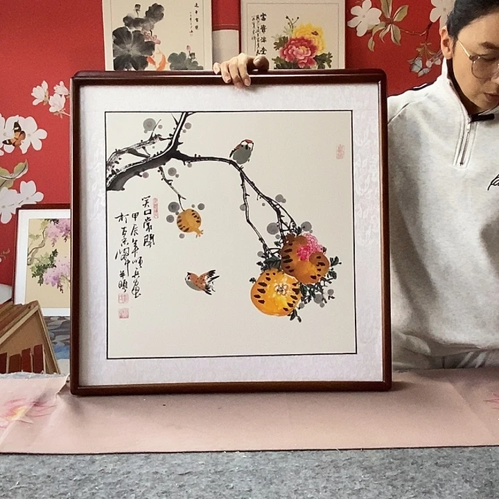 国画手写手绘带框包邮国画作品62✖️62