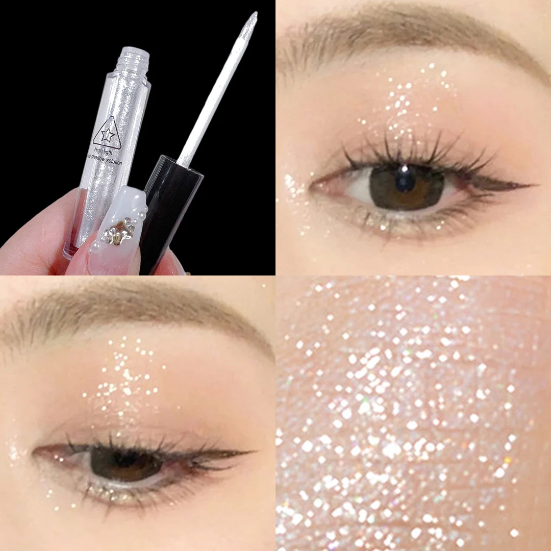 爆闪一滴泪液体眼影亮片超闪亮晶晶闪粉珠光卧蚕笔高光提亮液细闪