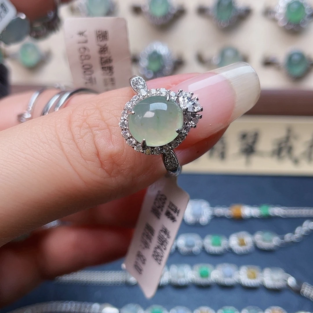 翡翠戒指银S925镶嵌戒指