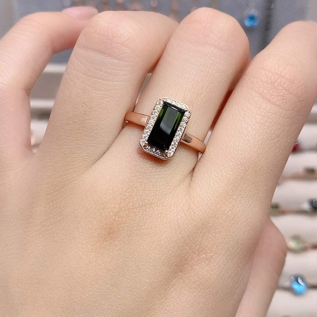 银S925镶嵌碧玺戒指戒指