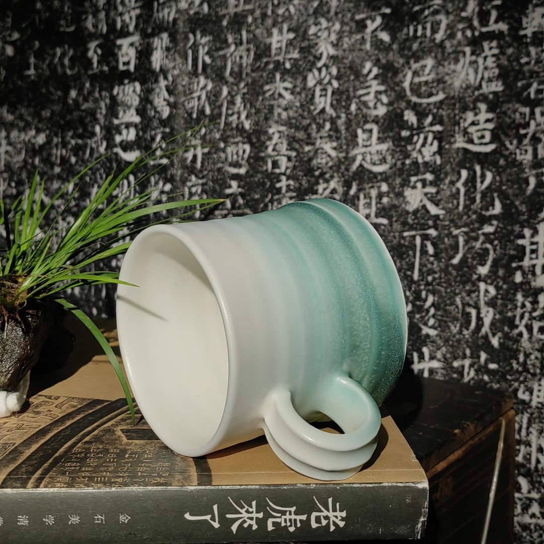 渐变冰川蓝陶瓷咖啡杯情侣款家用早餐杯