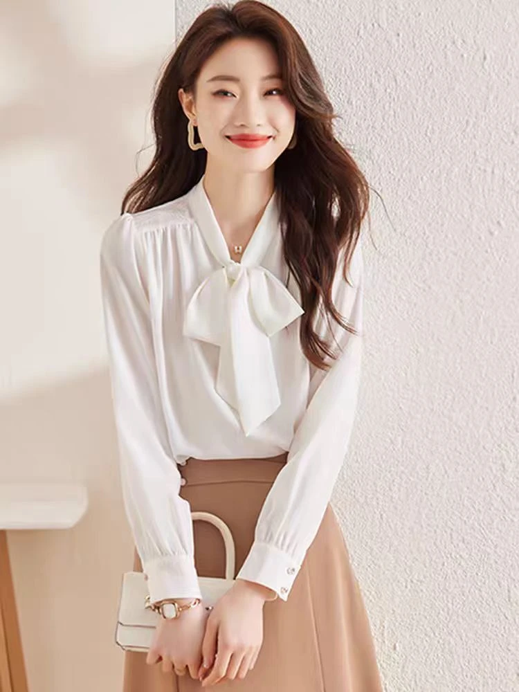 苏陌白色衬衫女春季2025新款时尚蝴蝶结洋气设计感小众职业装