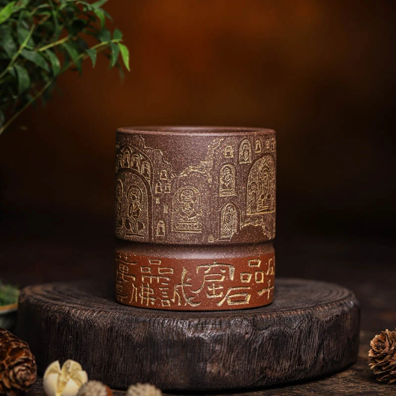 手工杯 |  双色粉浆  九斋创意双用佛窟大容量纯手工主人杯