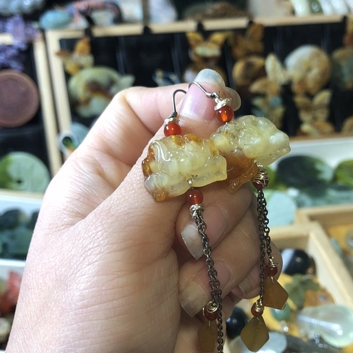 岫玉未镶嵌岫玉耳环