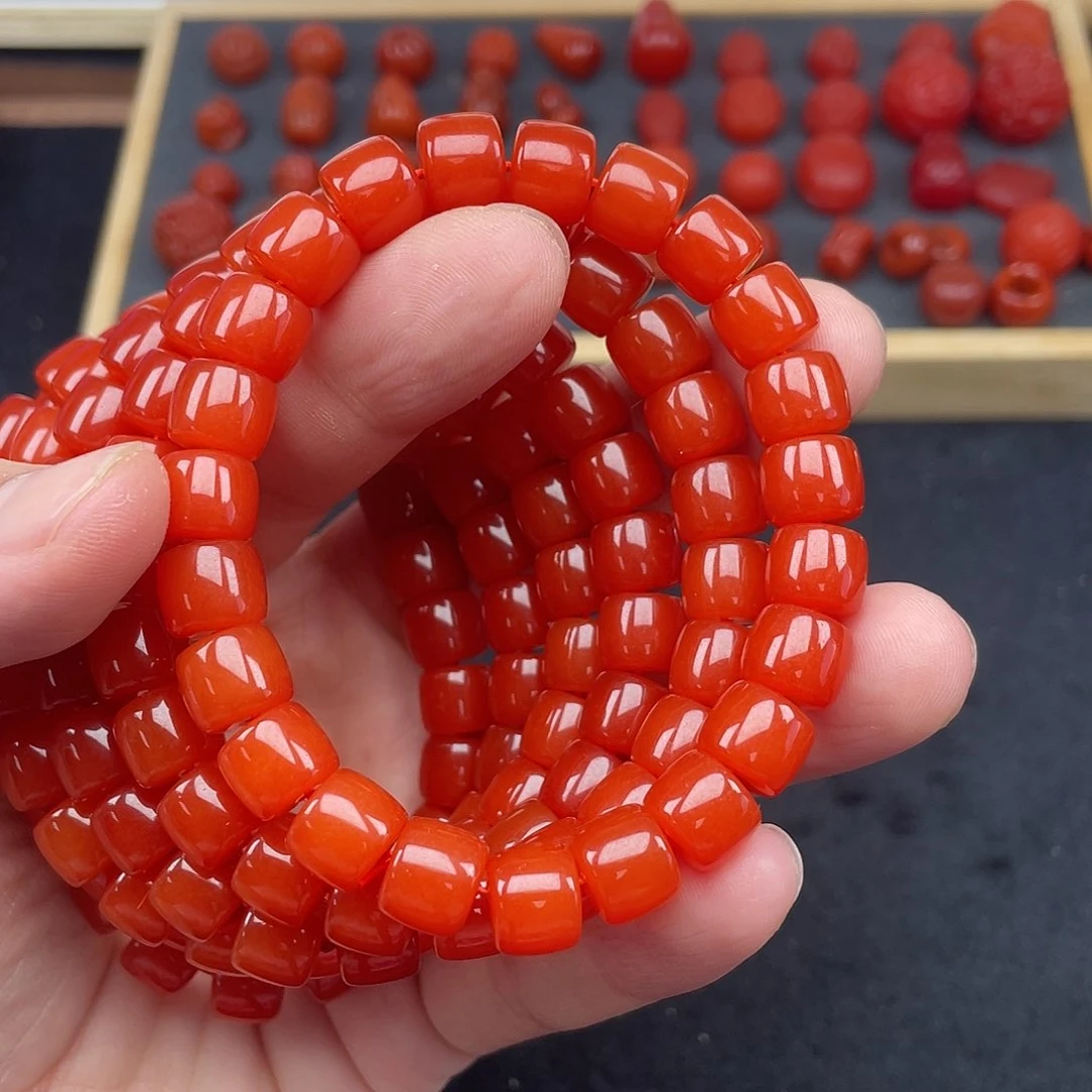 南红玛瑙5号保山锦红卡10直切手链未镶嵌