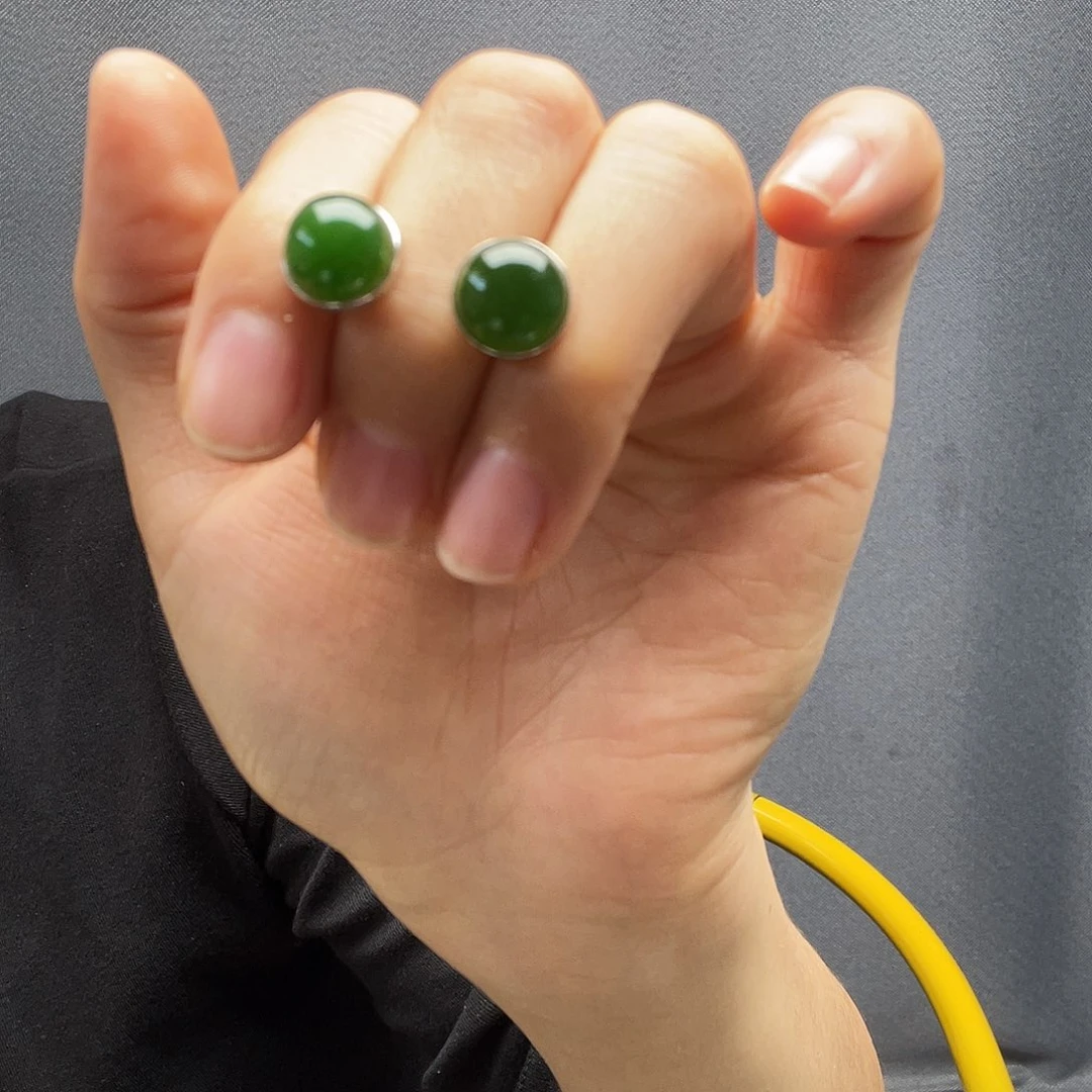 和田玉银S925镶嵌耳饰