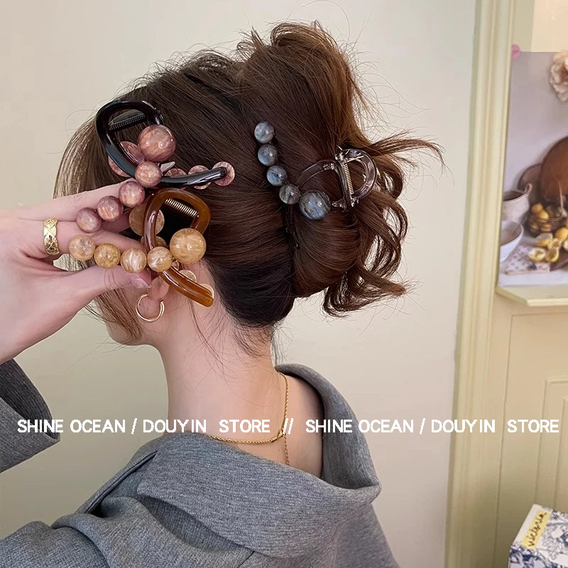 双海高级感气质晕染珠珠盘头发抓夹精致优雅时尚温柔简约搭发夹
