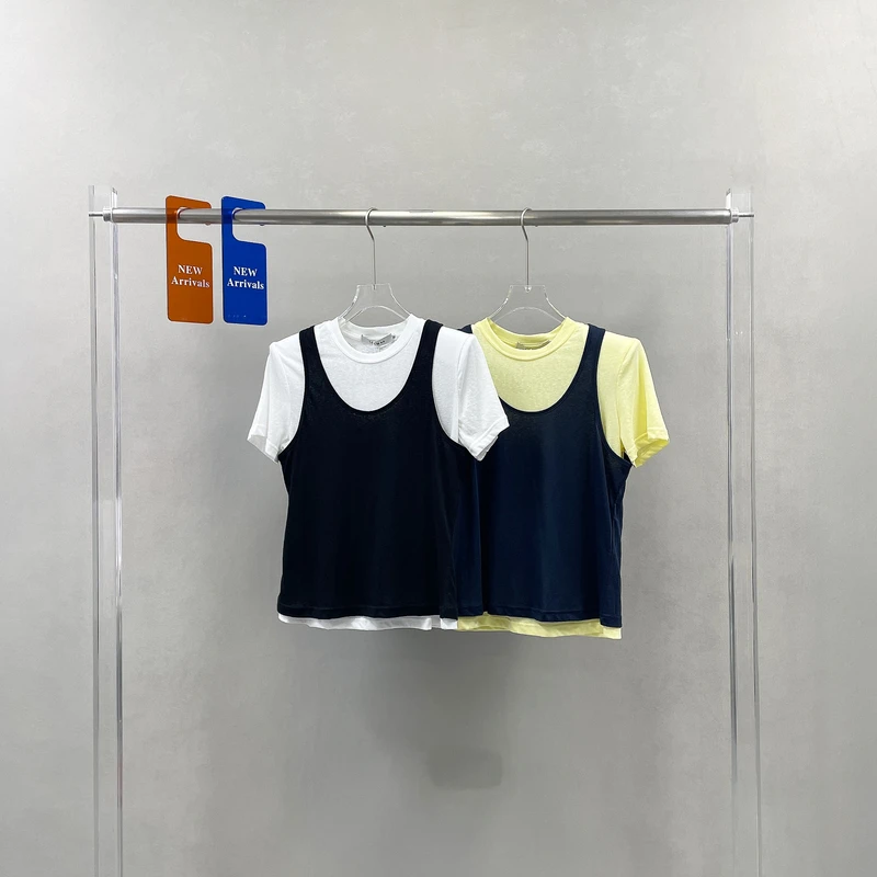 欧货夏季新款洋气背心拼色设计感两件套短袖T恤百搭半袖上衣80738