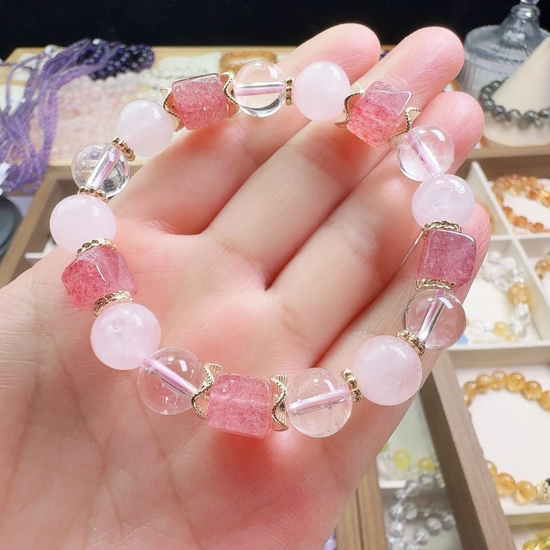 水晶手链未镶嵌粉水晶草莓晶设计款