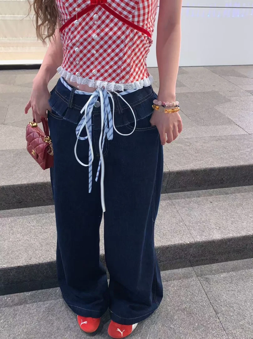 YANCC【轻氧】木耳边双腰头设计感阔腿休闲裤