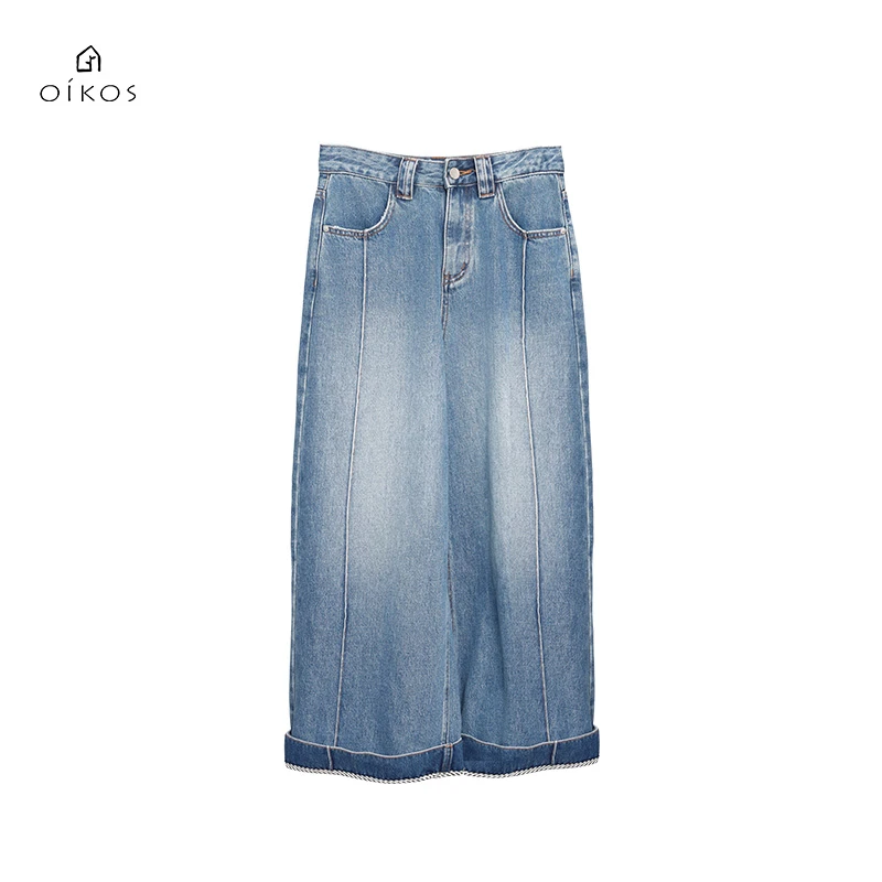 OIKOS牛仔裤直筒时尚夏季宽松渐变水洗百搭5I11F9012