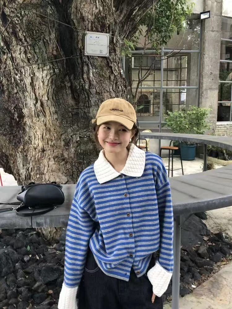 毛针织衫长袖减龄韩版针织显瘦常规条纹POLO领